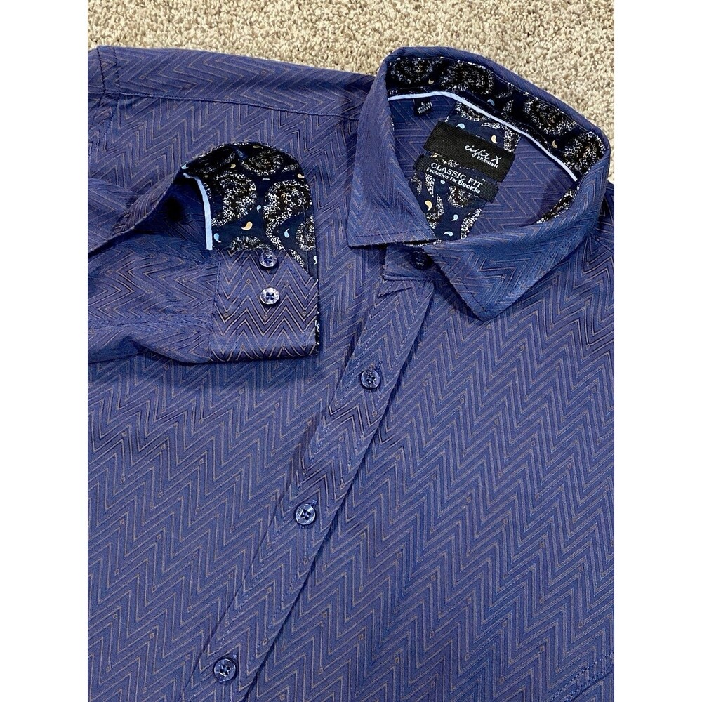 Eight X Premium Classic Fit Shirt Mens L Blue Chevron Button Up Buckle Exclusive